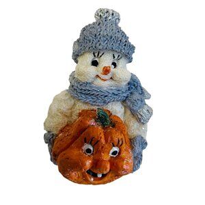 Adorable Snowman With Pumpkin Collectible Figurine - Winter Wonderland Humor 3"